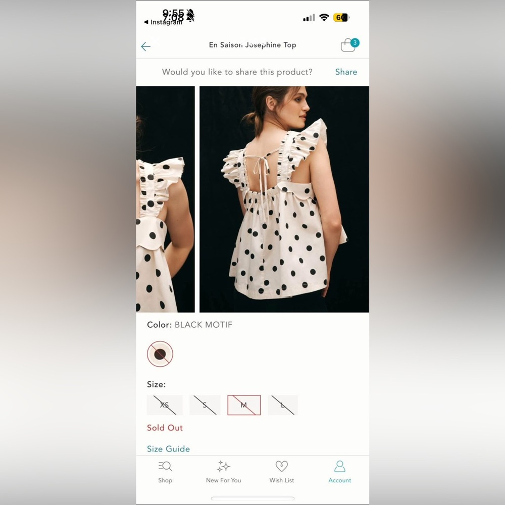 Anthropologie En Saison Josephine Top polka dot, scalloped ruffle sleeve tank